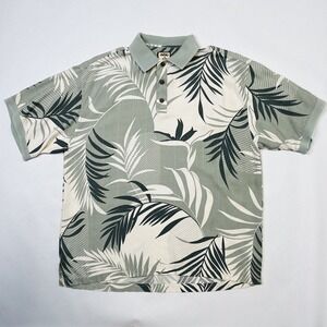 Tommy Bahama Men 100% Silk Shirt Size L Palm Leaves Hawaiian Shirt Short Sleeve